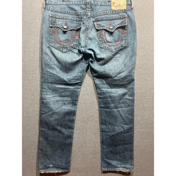 True Religion Mens Ricky Distressed Straight Flap Jeans Size 38 - Picture 2 of 12